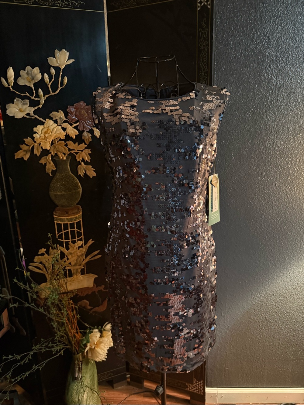 Studio 1  dark gray Sequin Sheath Dress Sz 2P nwt